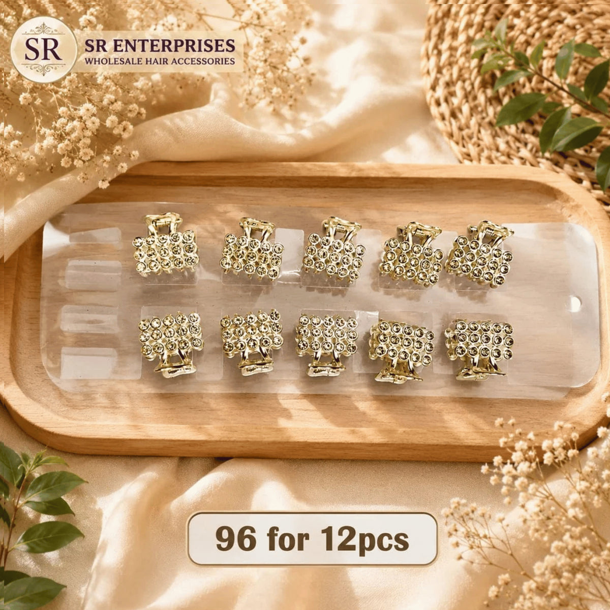 Mini Diamond Hair Claw Clips for Women – Set of 10 Gold Rhinestone Hair Clips, Sparkling Crystal Hair Accessories for Girls