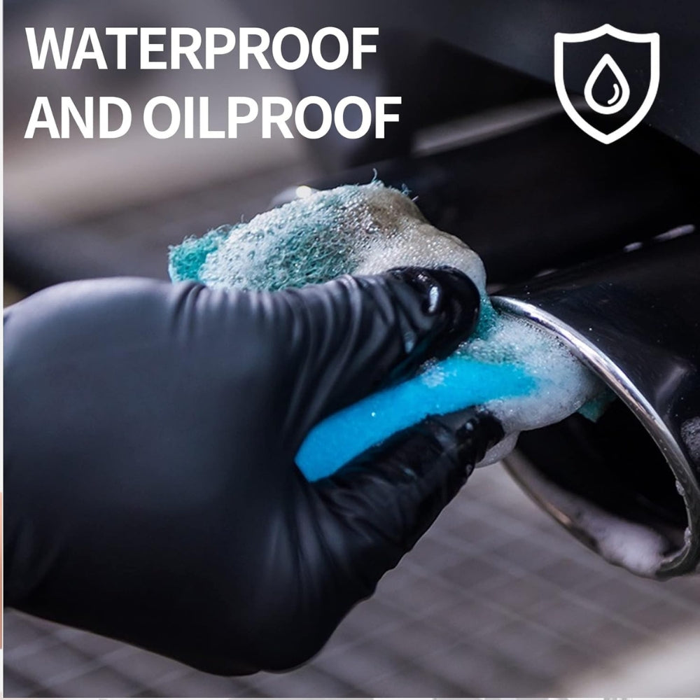 Black Nitrile Gloves Disposable - Multi-Purpose Disposable Latex & Powder free Gloves, Durable Waterproof & Thickened for Kitchen, Medical, Photoshoot, Cooking, Cleaning & Mechanical Use, Synthetic Rubber, Tear & Chemical Resistant, Box