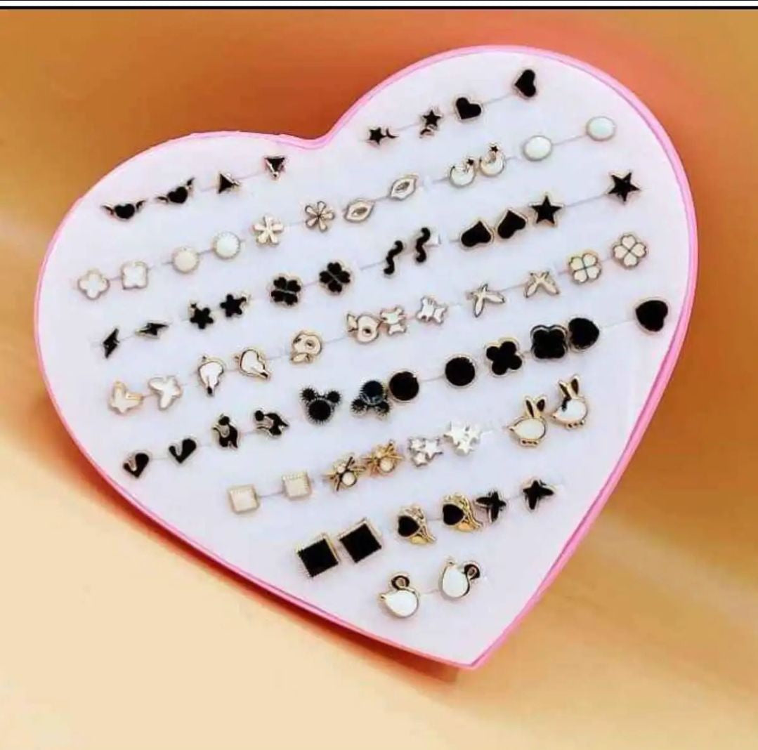 premium 36/Pairs of Studs, Random Earrings, Cartoon heart shape packing Hypoallergenic Plastic and metal Stud for Girls/women