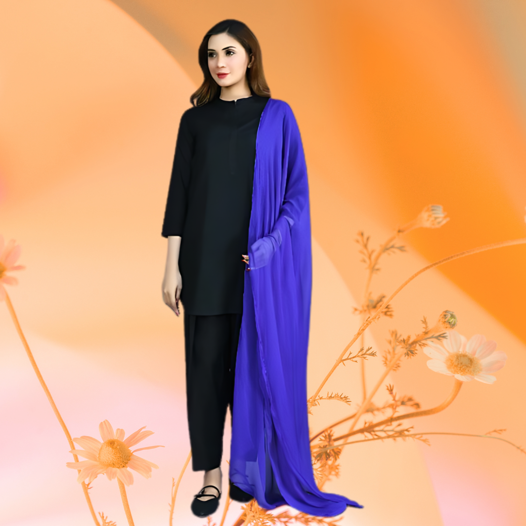 Blue Luxury Crinkle Chiffon Dupatta for Women & Girls