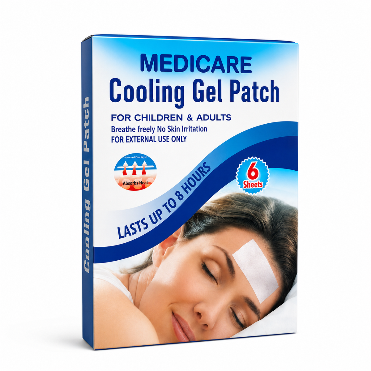 Medicare Cooling Gel Patch - Fever & Pain Relief Hydrogel Pads for Children & Adults (6 Sheets)