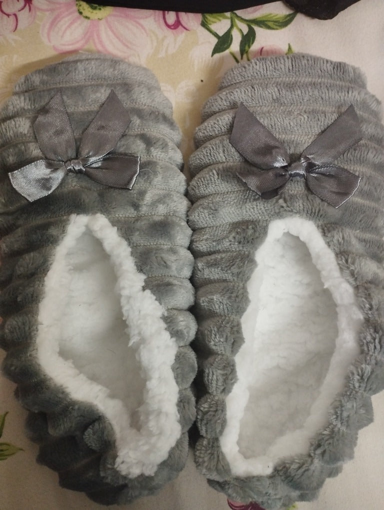 Grey Autumn & Winter Plush Thickened Warm Socks Slippers