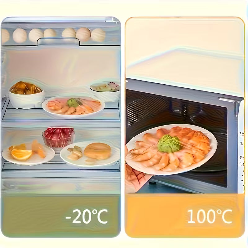 100pcs Stretchable Plastic Food Wrap Roll with Transparent Reusable Dish Covers