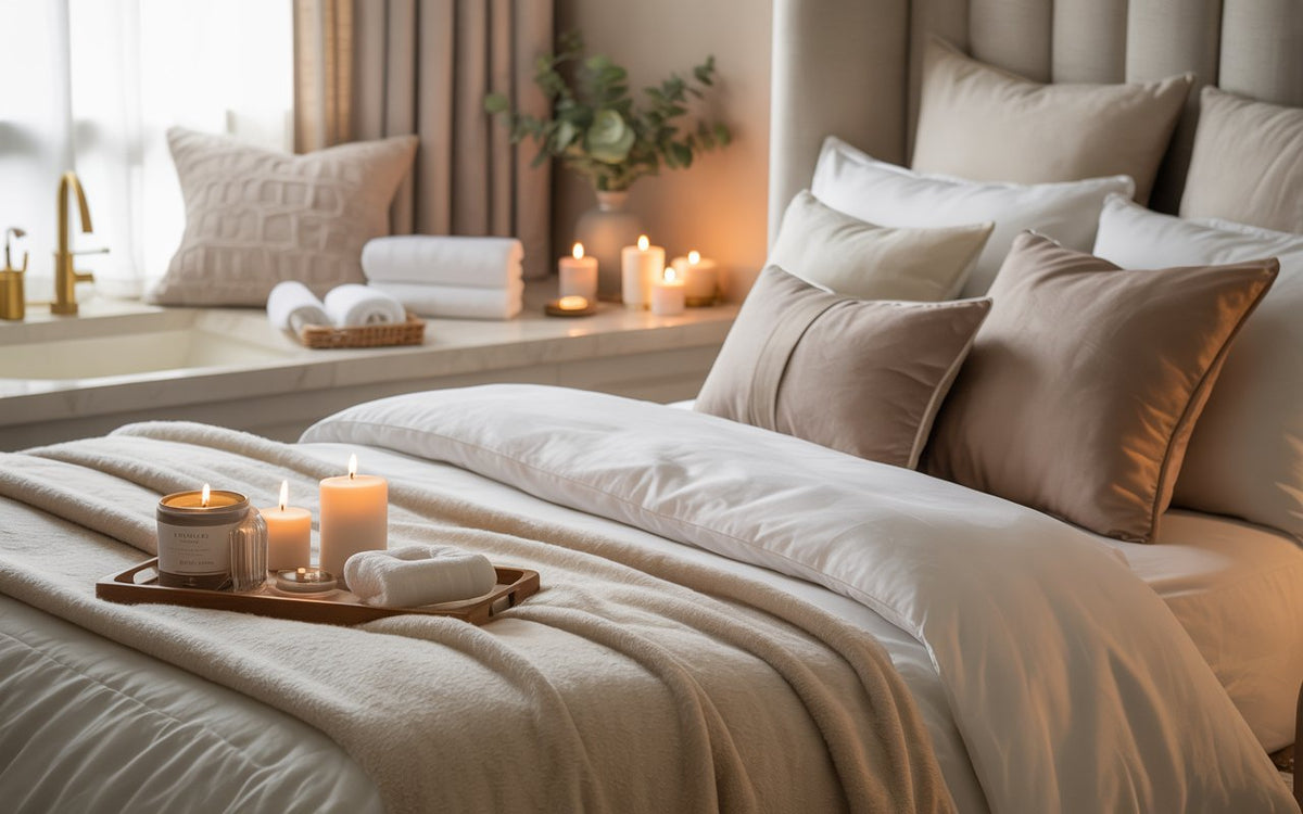  Bed &amp; Bath Collection, featuring premium bedding sets, soft cotton towels, plush comforters, bath mats, and home essentials designed for comfort and elegance. 