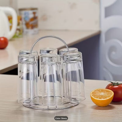 Stainless Steel Glass & Cup Storage Rack – Multi-Compartment Kitchen Draining & Drying Stand for Mugs and Glasses (Rack Only)