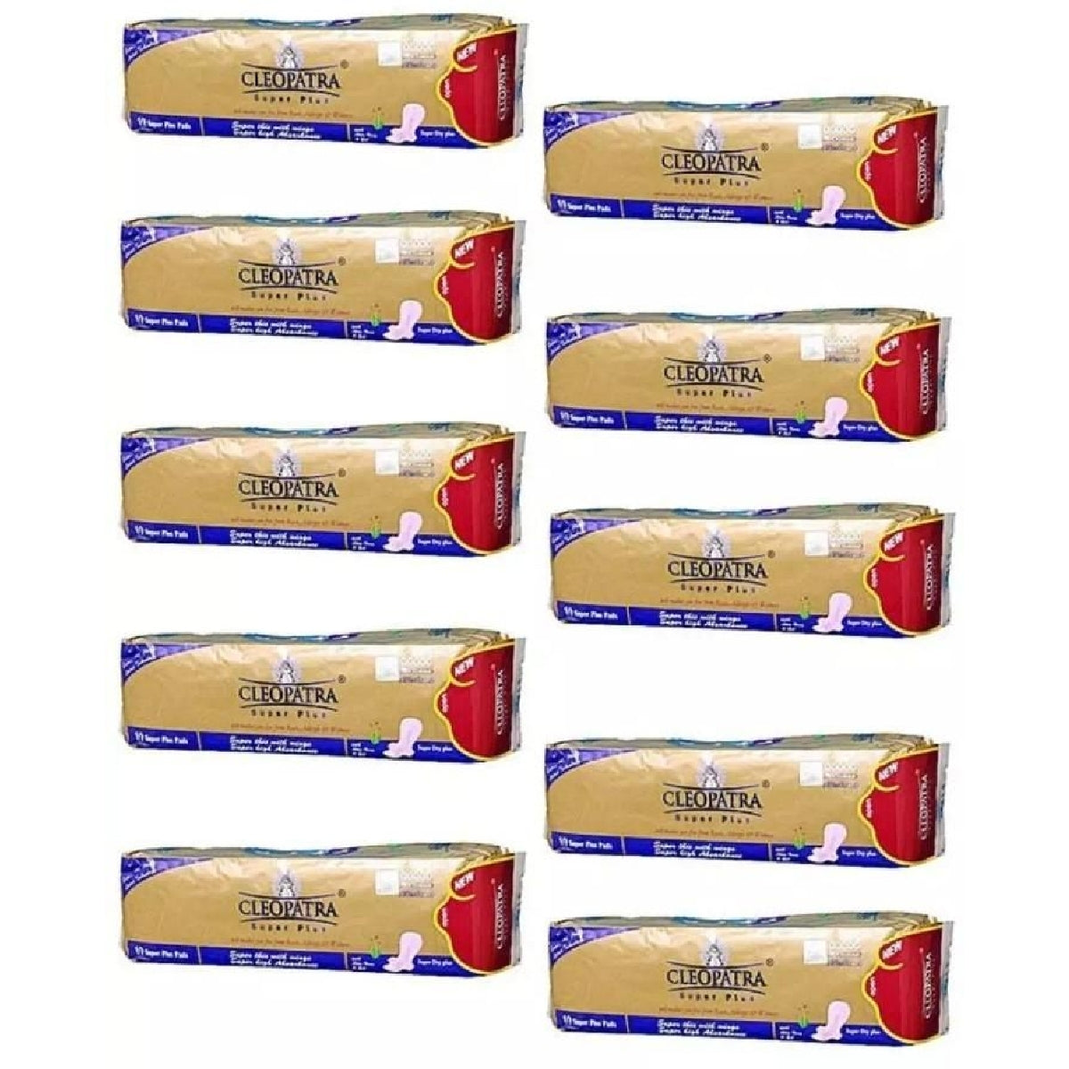 (10 Pack ) Cleopatra original sanitary pads for girls periods with 7 high-tech protective layers, 10 super plus pads