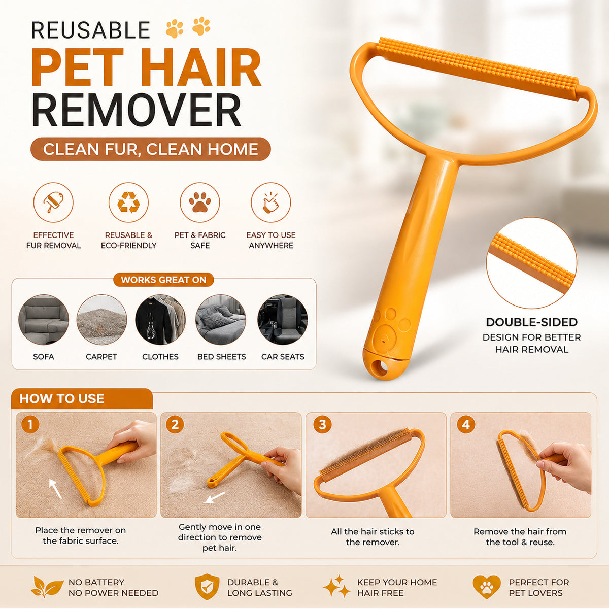 Reusable Pet Hair Remover Roller for Sofa Carpet Clothes | Dog & Cat Hair Lint Cleaner | Manual Fur Remover Brush