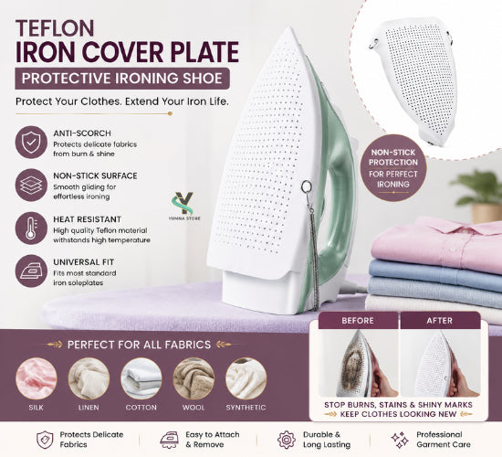 Tephlon Iron Cover Plate Protective Ironing Shoe – Anti-Scorch Non-Stick Heat Resistant Iron Fabric Guard | Universal Soleplate Protection Cover for Delicate Clothes, Silk, Linen & Professional Garment Care