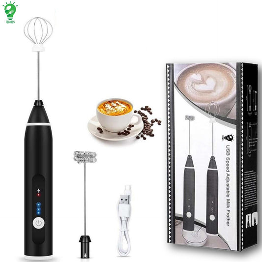 Electric Rechargeable 2 in 1 Coffee Beater & Milk Frother and Foamer - Portable Hand Beater & Mixer Machine for Cake | USB Chargeable Mini Egg Whisker for Coffee Maker, Heavy Duty, Small & High-Quality Handheld, With battery