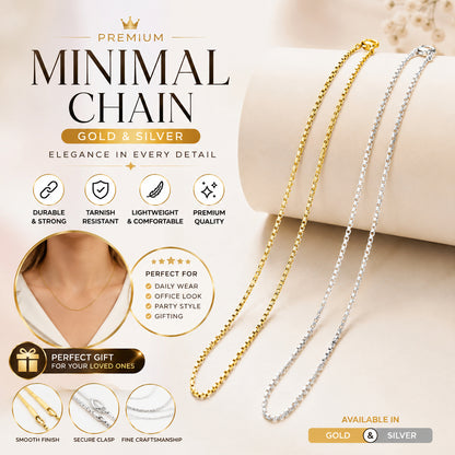 Premium Minimal Chain for Men & Women | Gold & Silver Stylish Box Link Chain | Lightweight Daily Wear Fashion Jewelry
