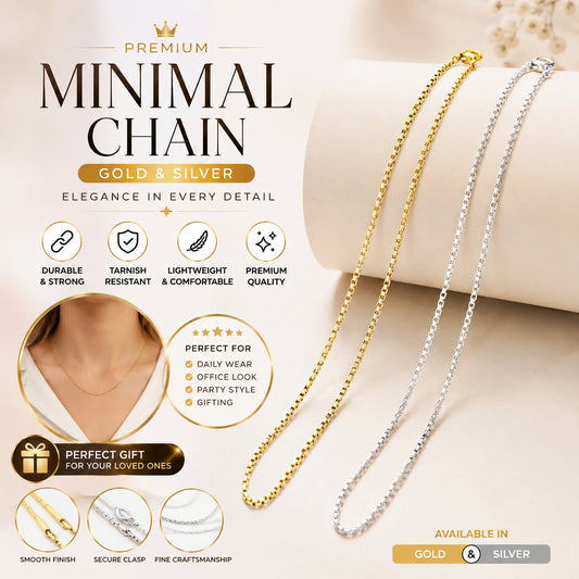 Premium Minimal Chain for Men & Women | Gold & Silver Stylish Box Link Chain | Lightweight Daily Wear Fashion Jewelry