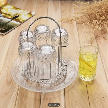 Stainless Steel Glass & Cup Storage Rack – Multi-Compartment Kitchen Draining & Drying Stand for Mugs and Glasses (Rack Only)