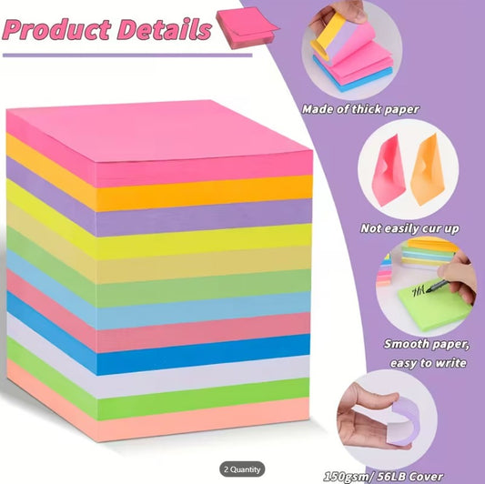 12 COLOUR PACK Vibrant Neon Sticky Notes Set