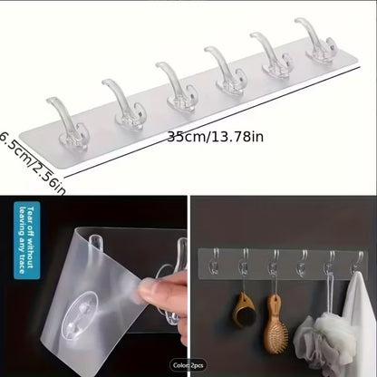 Transparent 6-Row Strong Adhesive Wall Hooks