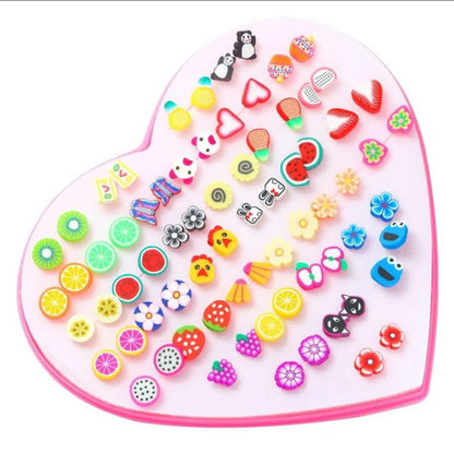 premium 36/Pairs of Studs, Random Earrings, Cartoon heart shape packing Hypoallergenic Plastic and metal Stud for Girls/women