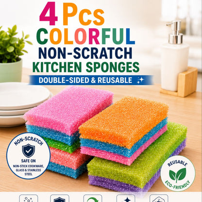 1 Premium Non-Scratch Kitchen Cleaning Sponges | Double-Sided Reusable Dish Scrubber Pads for Pots, Pans & Non-Stick Cookware