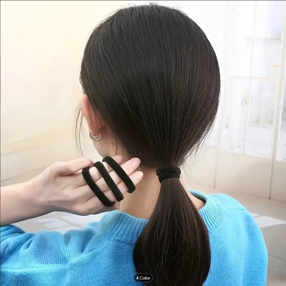 6 Pcs Black High-Elasticity Seamless Hair Ties for Women