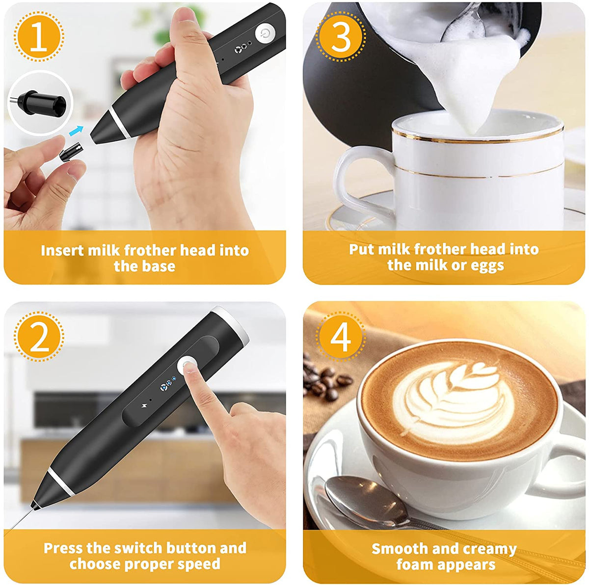 Electric Rechargeable 2 in 1 Coffee Beater & Milk Frother and Foamer - Portable Hand Beater & Mixer Machine for Cake | USB Chargeable Mini Egg Whisker for Coffee Maker, Heavy Duty, Small & High-Quality Handheld, With battery
