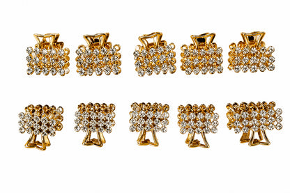Mini Diamond Hair Claw Clips for Women – Set of 10 Gold Rhinestone Hair Clips, Sparkling Crystal Hair Accessories for Girls