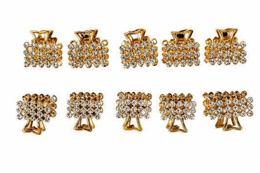Mini Diamond Hair Claw Clips for Women – Set of 10 Gold Rhinestone Hair Clips, Sparkling Crystal Hair Accessories for Girls