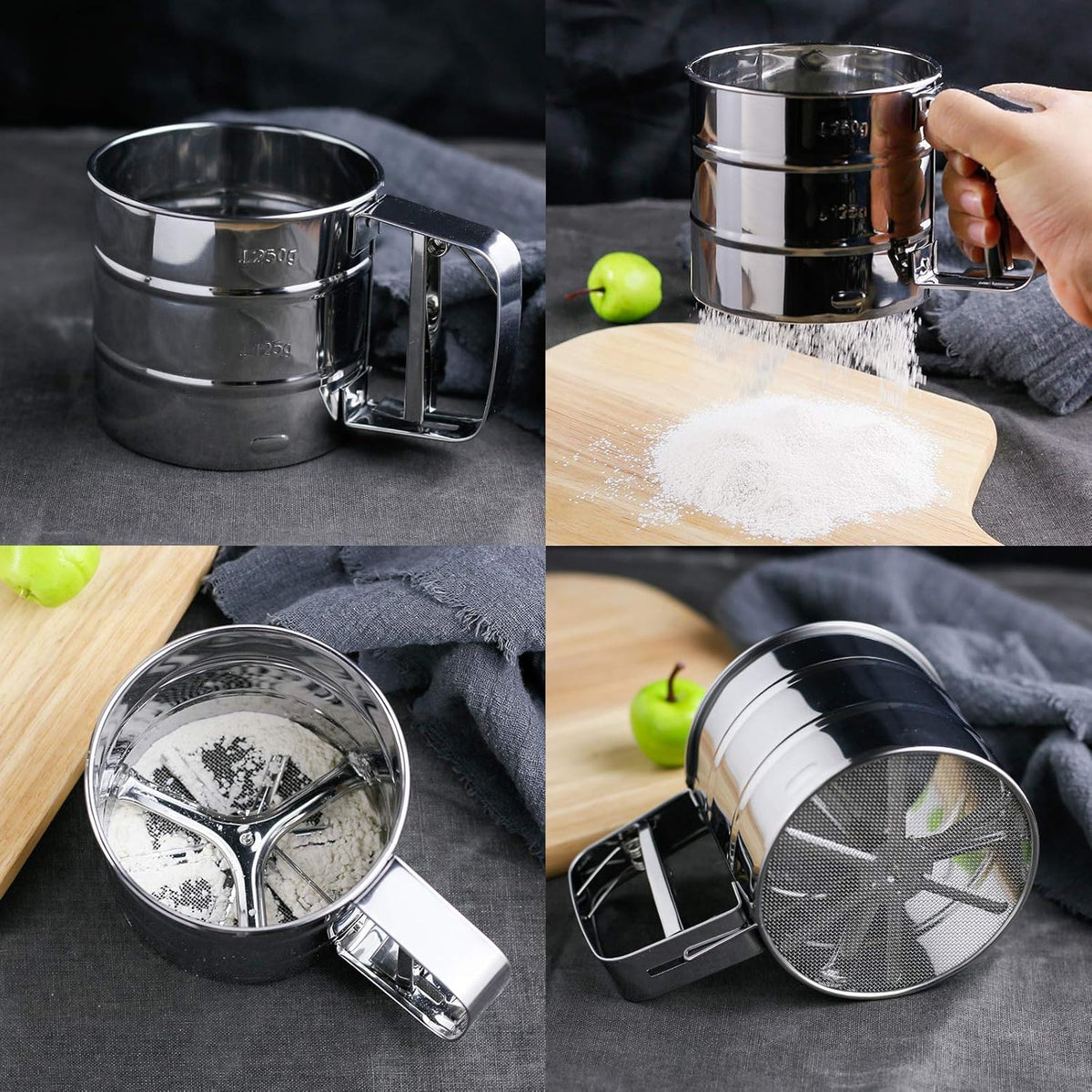 Stainless Steel Flour Sifter Cup | Large Capacity Atta Chalni Hand Press Sieve for Baking | Corrosion Resistant Flour Sieve for Sugar, Coffee, Cake, and Powdered Ingredients