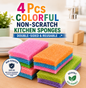 1 Premium Non-Scratch Kitchen Cleaning Sponges | Double-Sided Reusable Dish Scrubber Pads for Pots, Pans & Non-Stick Cookware