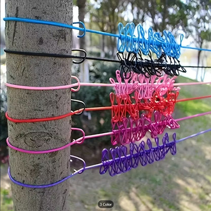 180cm Retractable Clothesline with 12 Clips & Hooks – Portable Elastic Laundry Drying Rope, Windproof Travel Clothesline for Indoor & Outdoor Use