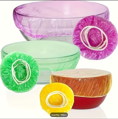100 PCS Reusable Elastic Food Storage Covers – Stretchable Bowl Covers for Kitchen, Plastic Wrap Alternative for Plates, Bowls & Containers