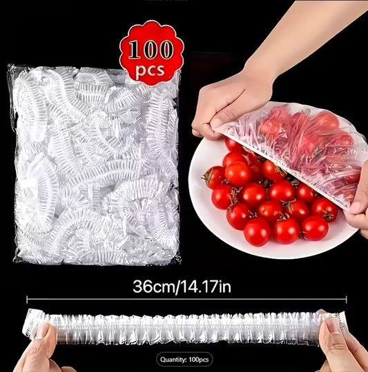 100 PCS Reusable Elastic Food Storage Covers – Stretchable Bowl Covers for Kitchen, Plastic Wrap Alternative for Plates, Bowls & Containers