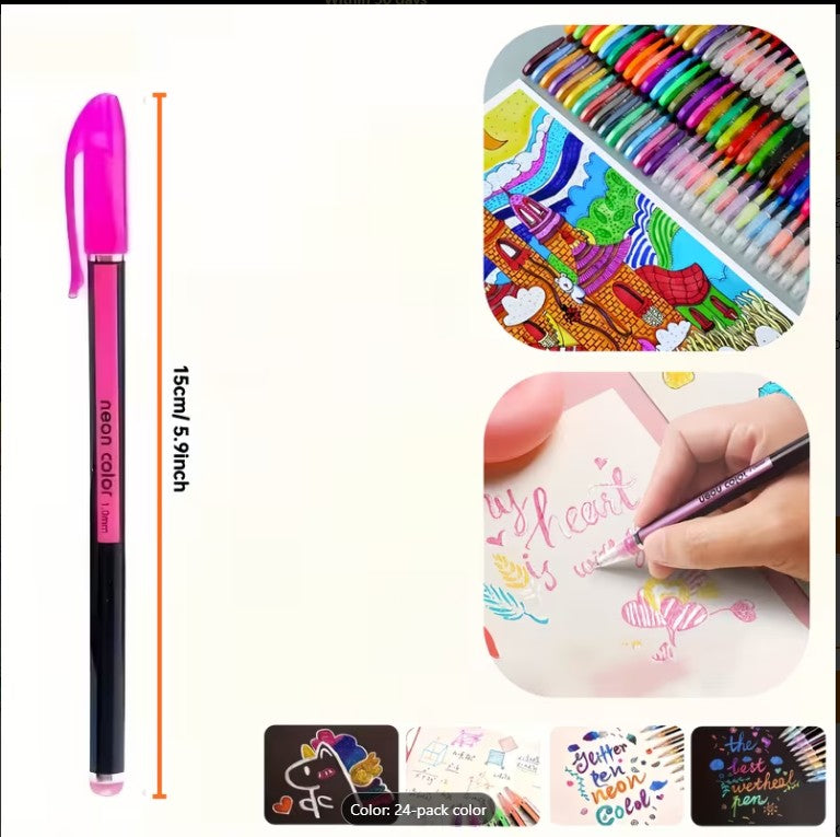 Glitter Gel Pen - Set of 12 multicolor Pens for Art & Craft, Permanent Gel Pen for Bling Writing, Highlight Glittering Effect for Painting