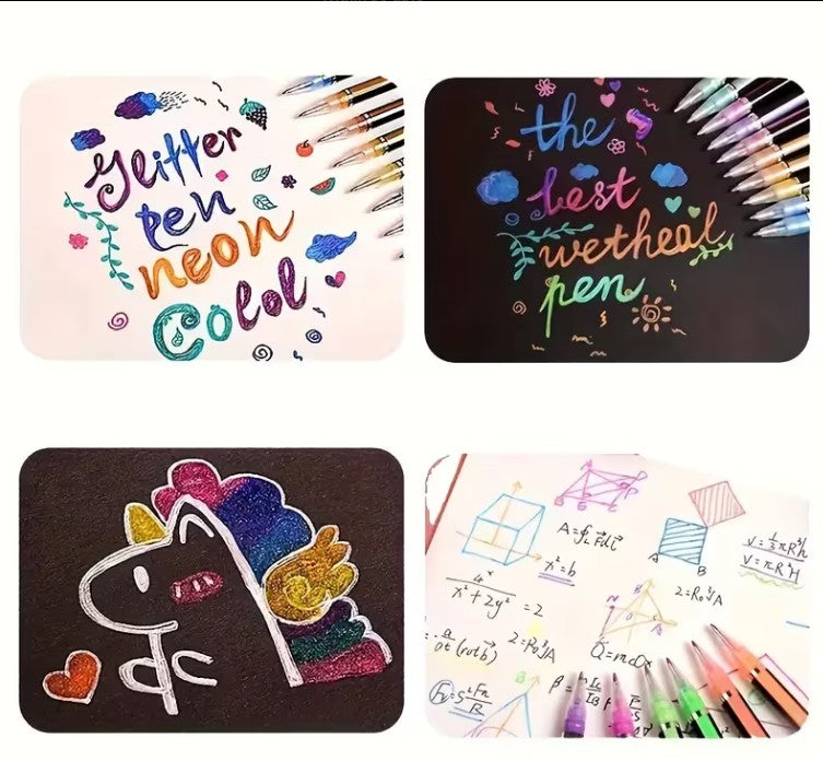 Glitter Gel Pen - Set of 12 multicolor Pens for Art & Craft, Permanent Gel Pen for Bling Writing, Highlight Glittering Effect for Painting