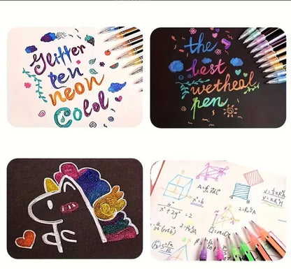 Glitter Gel Pen - Set of 12 multicolor Pens for Art & Craft, Permanent Gel Pen for Bling Writing, Highlight Glittering Effect for Painting