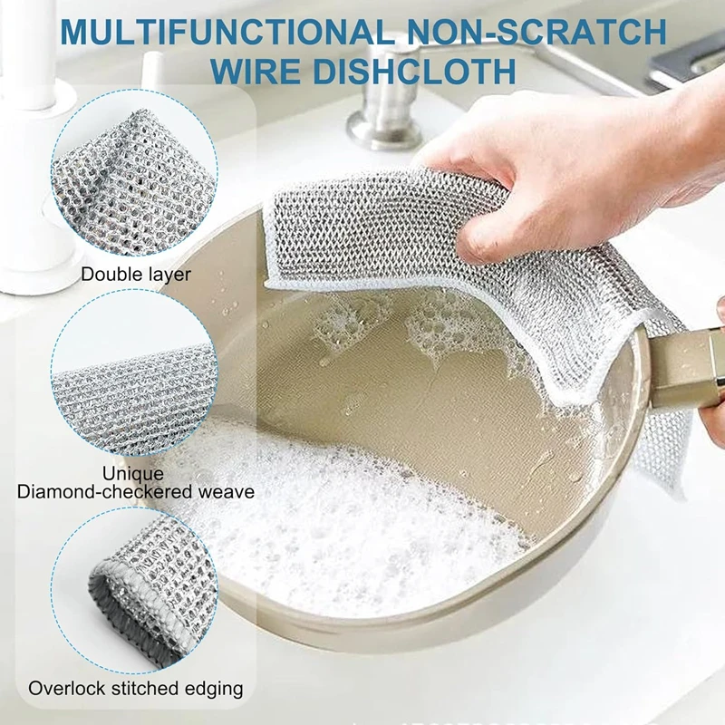 pack of 5 pcs Magic Dishcloth – Metal Wire Cleaning Cloth for Kitchen, Pots & Silver Dish Washing