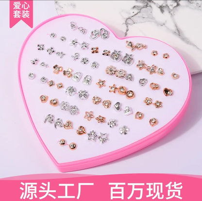 premium 36/Pairs of Studs, Random Earrings, Cartoon heart shape packing Hypoallergenic Plastic and metal Stud for Girls/women