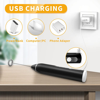 Electric Rechargeable 2 in 1 Coffee Beater & Milk Frother and Foamer - Portable Hand Beater & Mixer Machine for Cake | USB Chargeable Mini Egg Whisker for Coffee Maker, Heavy Duty, Small & High-Quality Handheld, With battery