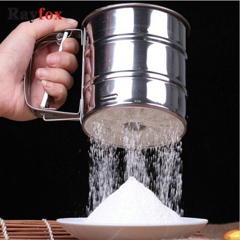 Stainless Steel Flour Sifter Cup | Large Capacity Atta Chalni Hand Press Sieve for Baking | Corrosion Resistant Flour Sieve for Sugar, Coffee, Cake, and Powdered Ingredients