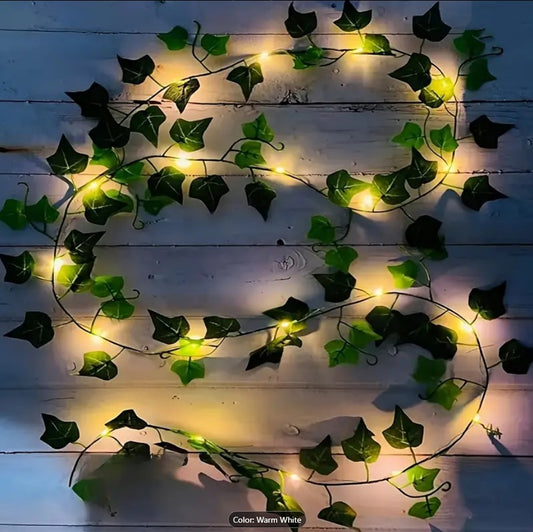 Artificial  Fairy Lights – Pothos Leaf LED String Lights | Battery Operated Greenery Decor for Bedroom, Wall, Wedding & Party Decoration