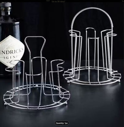 Stainless Steel Glass & Cup Storage Rack – Multi-Compartment Kitchen Draining & Drying Stand for Mugs and Glasses (Rack Only)