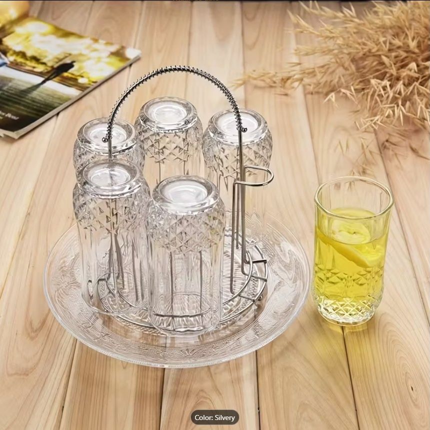 Stainless Steel Glass & Cup Storage Rack – Multi-Compartment Kitchen Draining & Drying Stand for Mugs and Glasses (Rack Only)