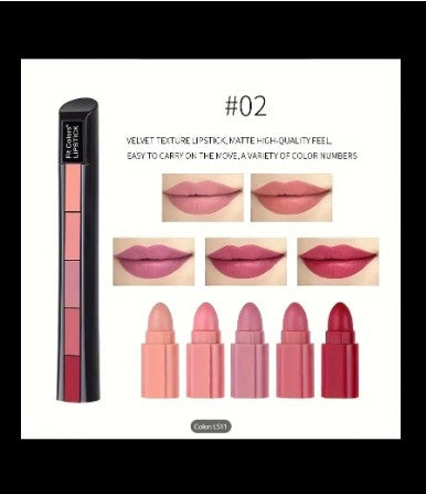 5-in-1 Multi-Function Makeup Set –1 stick contain multiple task ( Matte Lipsticks, Eyeshadow, & Blush Highlighter in One Compact Kit)