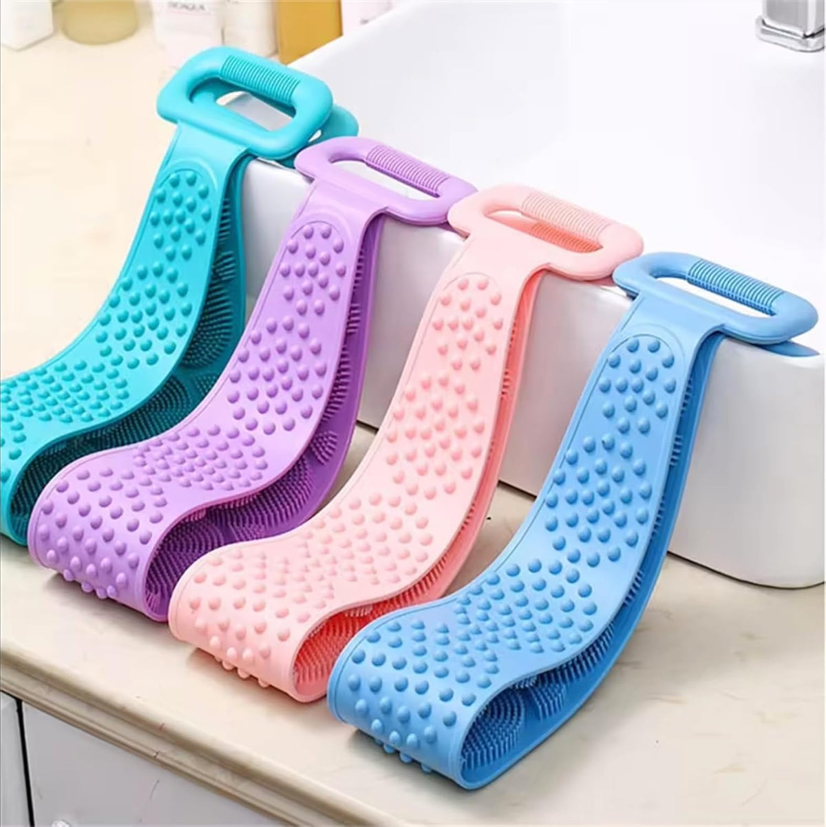 Silicone Body Scrubber Bath Belt For Men And Women Exfoliating Back Washer Shower Strap With Massage Nubs