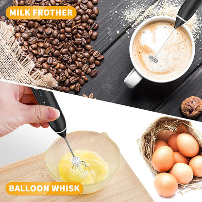 Electric Rechargeable 2 in 1 Coffee Beater & Milk Frother and Foamer - Portable Hand Beater & Mixer Machine for Cake | USB Chargeable Mini Egg Whisker for Coffee Maker, Heavy Duty, Small & High-Quality Handheld, With battery
