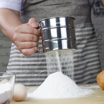 Stainless Steel Flour Sifter Cup | Large Capacity Atta Chalni Hand Press Sieve for Baking | Corrosion Resistant Flour Sieve for Sugar, Coffee, Cake, and Powdered Ingredients