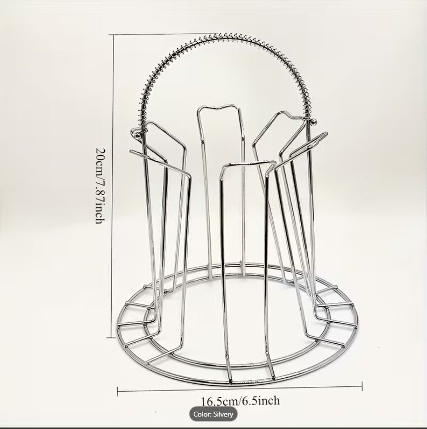 Stainless Steel Glass & Cup Storage Rack – Multi-Compartment Kitchen Draining & Drying Stand for Mugs and Glasses (Rack Only)