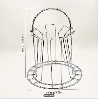 Stainless Steel Glass & Cup Storage Rack – Multi-Compartment Kitchen Draining & Drying Stand for Mugs and Glasses (Rack Only)