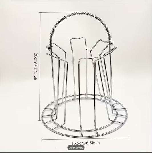 Stainless Steel Glass & Cup Storage Rack – Multi-Compartment Kitchen Draining & Drying Stand for Mugs and Glasses (Rack Only)