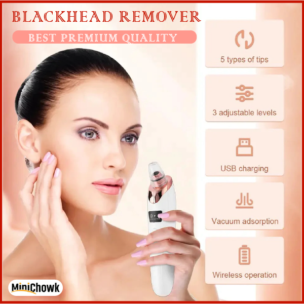 5 in 1 Blackhead Remover Vacuum – Electric Pore Cleaner with 5 Suction Heads, USB Rechargeable Facial Skin Care Tool