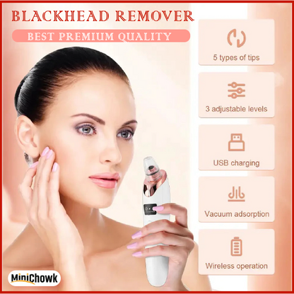 5 in 1 Blackhead Remover Vacuum – Electric Pore Cleaner with 5 Suction Heads, USB Rechargeable Facial Skin Care Tool