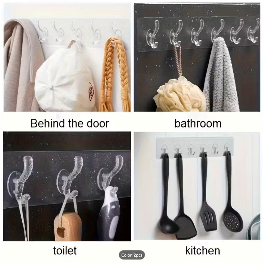 Transparent 6-Row Strong Adhesive Wall Hooks