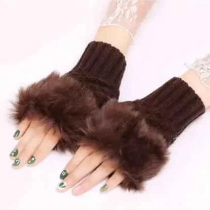 Women’s Plush Fleece-Lined Half-Finger Gloves